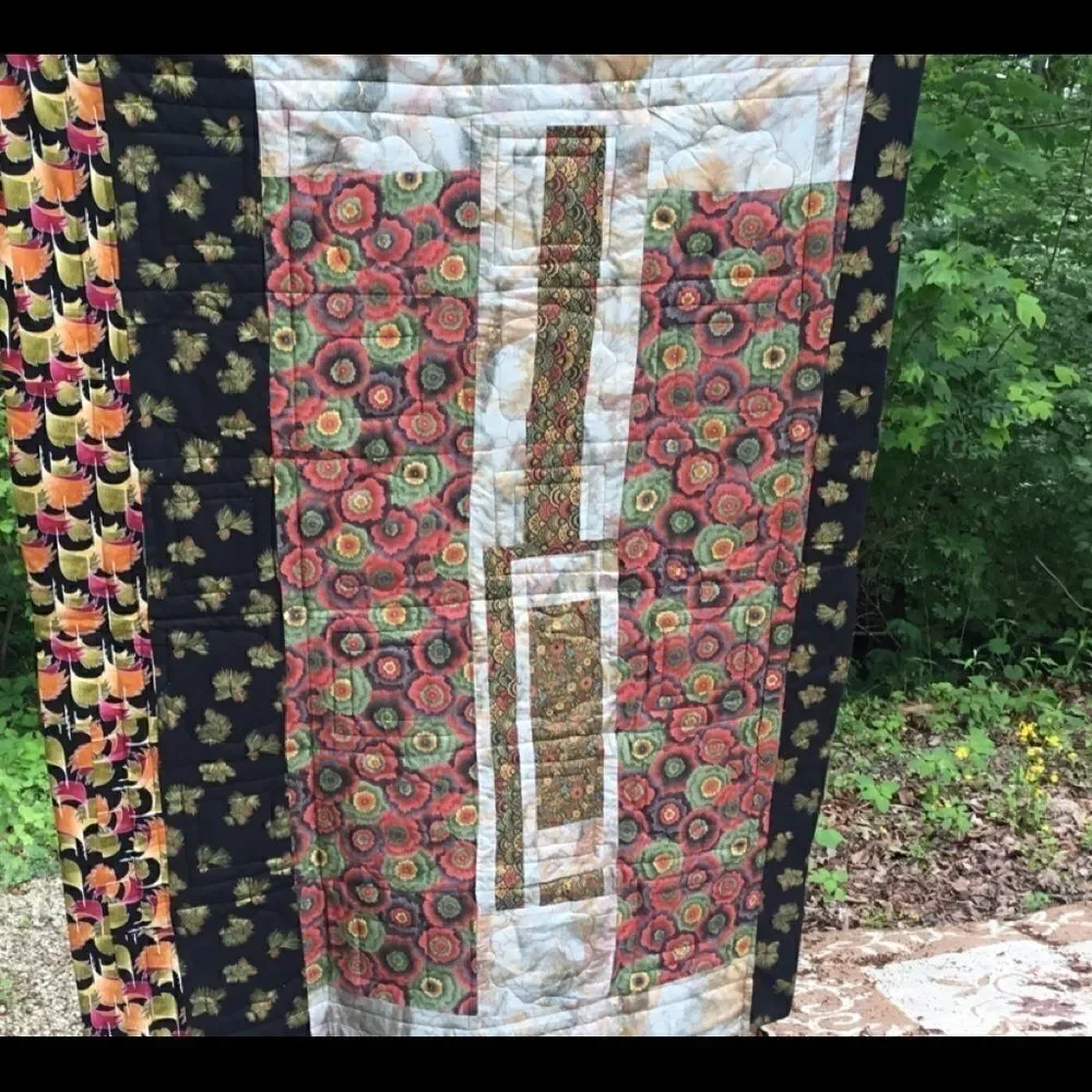 NWT. Hands Crafted Greens & Gold Quilt